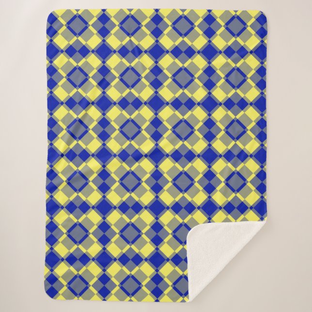 Cobertor Sherpa Blue Yellow Checker Argyle Pattern (Frente)