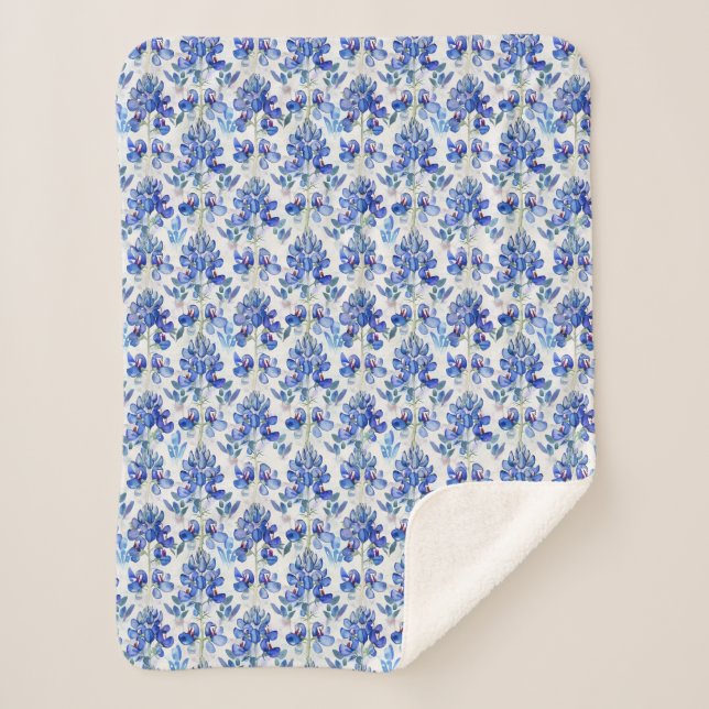 Cobertor Sherpa Bluebonnet Floral Pattern Blue and White (Frente)