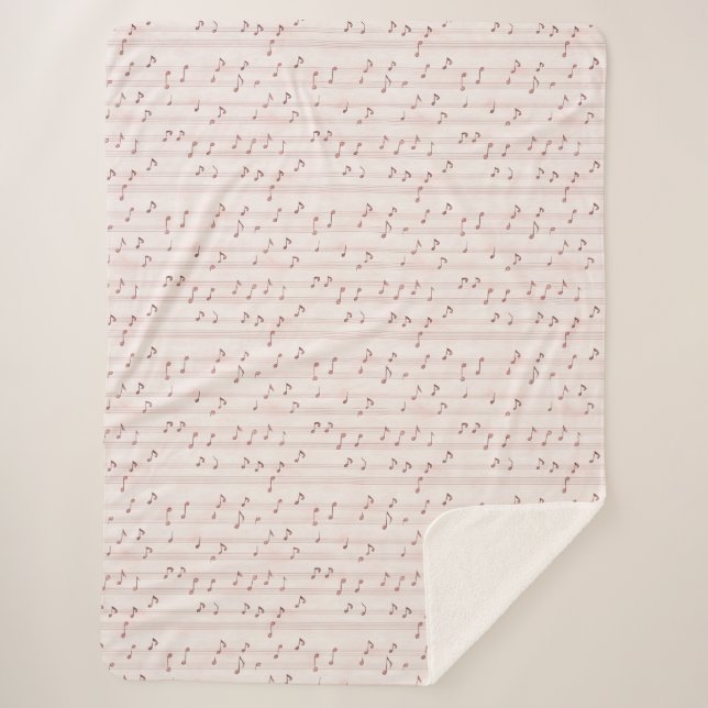 Cobertor Sherpa Blush Pink Brown Music Notes   (Frente)