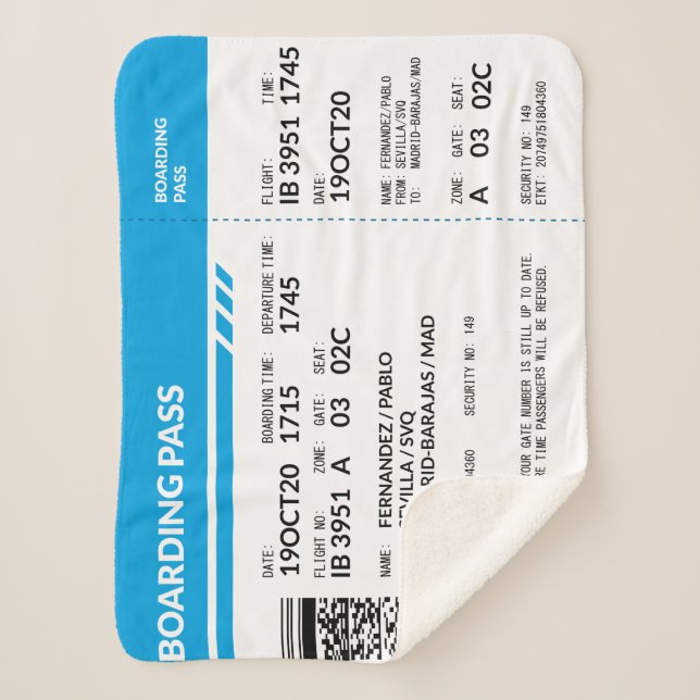 Cobertor Sherpa Boarding Pass (blue) (Frente)