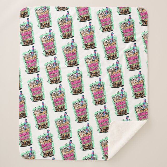Cobertor Sherpa Boba Blast – Sip or Die! Sherpa Blanket (Frente)