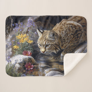 Cobertor Sherpa Bobcat com flores silvestres Arte cônica