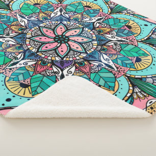 Cobertor Sherpa Bohemian Colorful Watercolor Floral Mandala