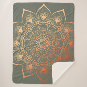 Cobertor Sherpa Bohemian Sage Green Mandala