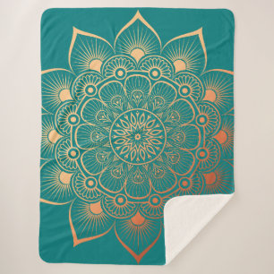 Cobertor Sherpa Bohemian Turquoise Peach Mandala