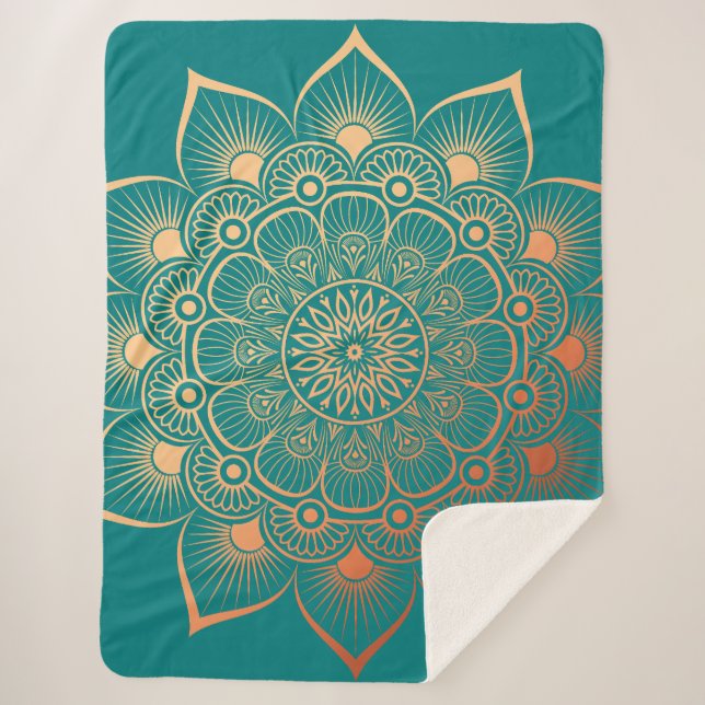 Cobertor Sherpa Bohemian Turquoise Peach Mandala (Frente)