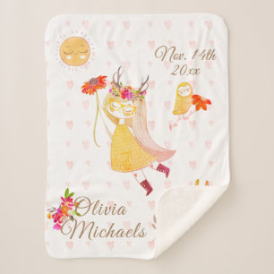 Cobertor Sherpa Boho Amor Menina Coruja Coelho Data Nome