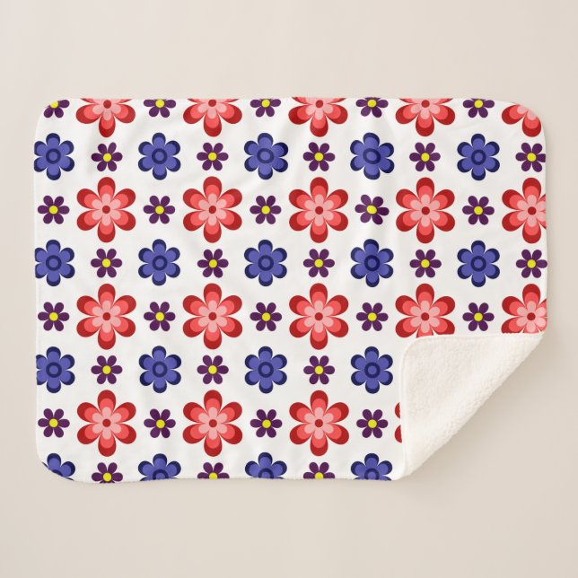 Cobertor Sherpa Boho Blue Purple Red Flowers Small Sherpa Blanket (Frente (Horizontal))