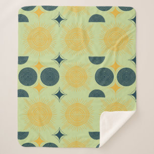 Cobertor Sherpa Boho Celestial Sun Moon Mint