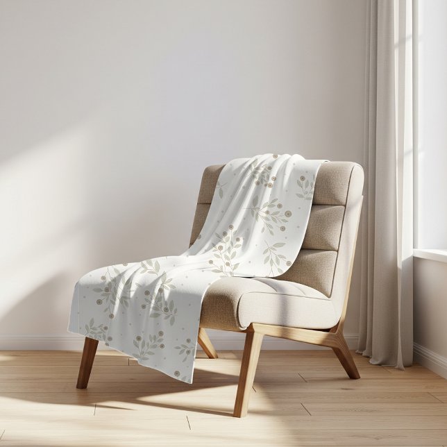 Cobertor Sherpa Boho Chic Folhas e Bagas Botânicas Padrão  (Criador carregado)