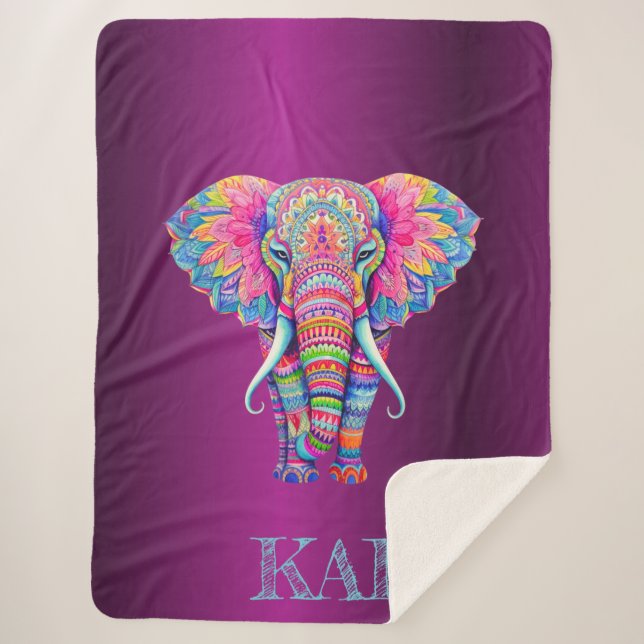 Cobertor Sherpa Boho Elephant - Design de Mandala Personalizado (Frente)