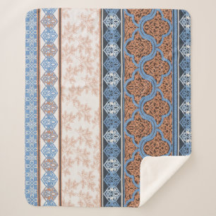 Cobertor Sherpa Boho Floral Stripes: Coleção Étnica Sem Costura