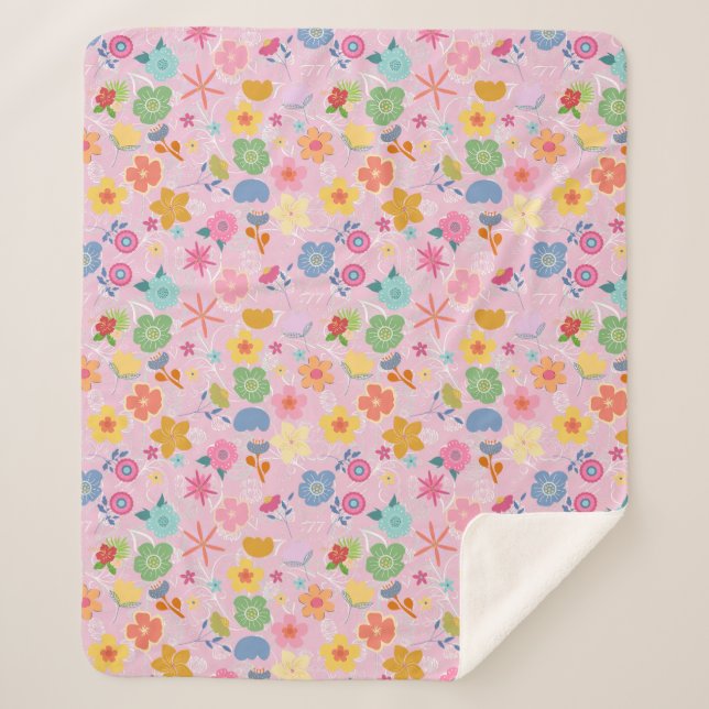 Cobertor Sherpa Boho Flowers Padrão B01.w LPink BG (Frente)