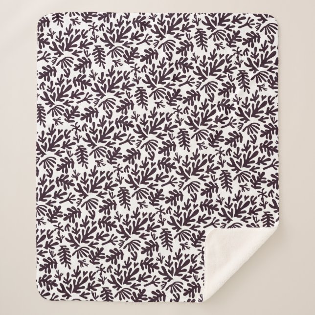 Cobertor Sherpa Boho Matisse Formas Botânicas Padrão Cinza Preta (Frente)