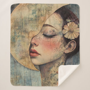 Cobertor Sherpa Boho Vintage Woman e Half Moon