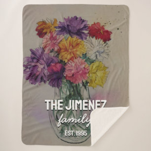 Cobertor Sherpa Boho Watercolor Fllowers no Nome da Família Person