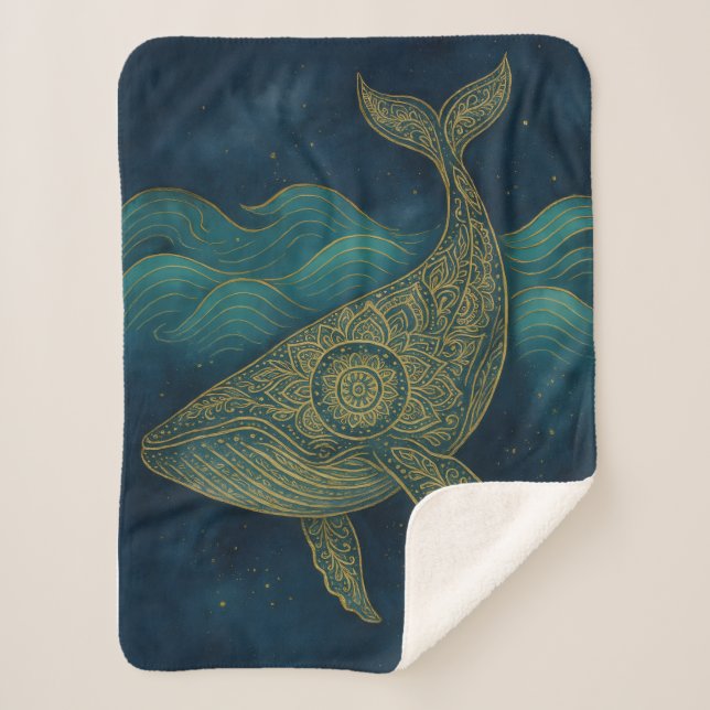 Cobertor Sherpa Boho Whale Mandala (Frente)