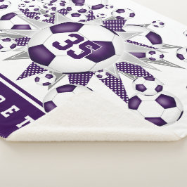 Cobertor Sherpa bola branca roxa esferas estrelas esportes meninas