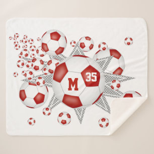 Cobertor Sherpa bola de futebol branco vermelho