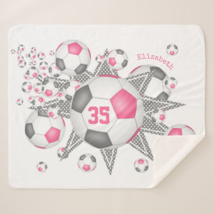 Cobertor Sherpa bola de futebol, cinza rosa, soprar decor desporti