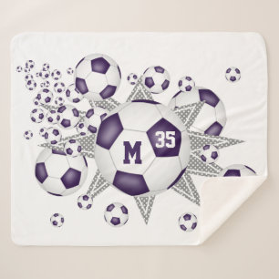 Cobertor Sherpa bola de futebol de sala branca roxa
