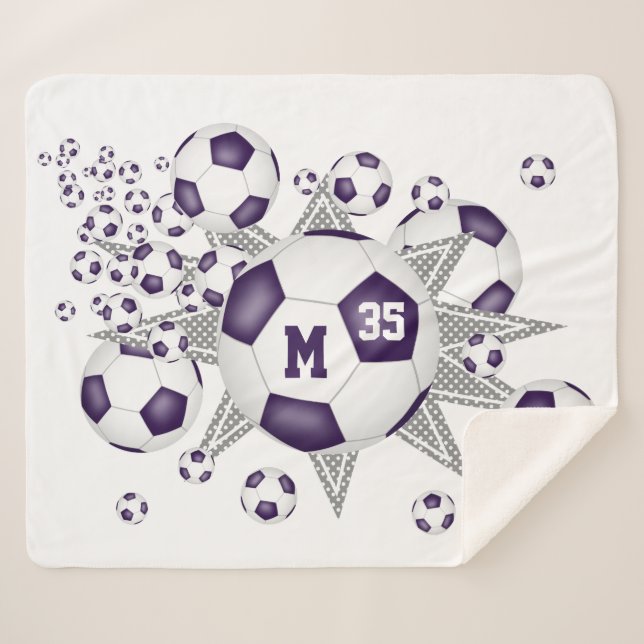 Cobertor Sherpa bola de futebol de sala branca roxa (Frente (Horizontal))