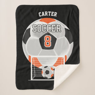 Cobertor Sherpa Bola de futebol em laranja, branco e preto Sherpa