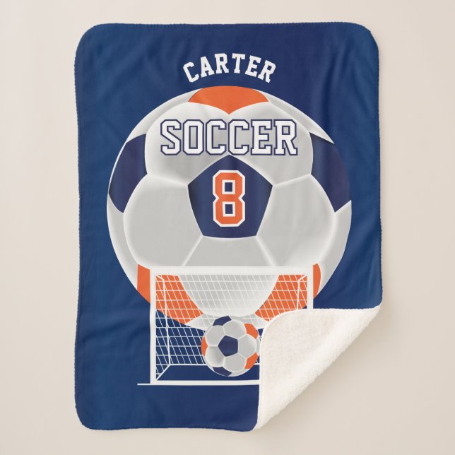 Cobertor Sherpa Bola de Futebol em Laranja, Branco e Vazio Sherpa  (Frente)