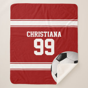 Cobertor Sherpa Bola de Futebol Red and White Stripes Jersey