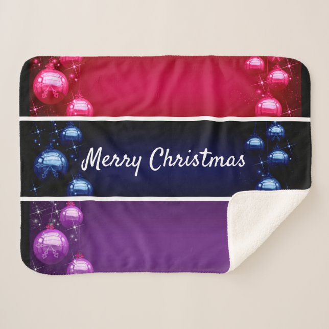 Cobertor Sherpa Bolas de Natal Feliz (Frente (Horizontal))