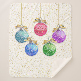 Cobertor Sherpa Bolas de Natal Festivas e Confetti