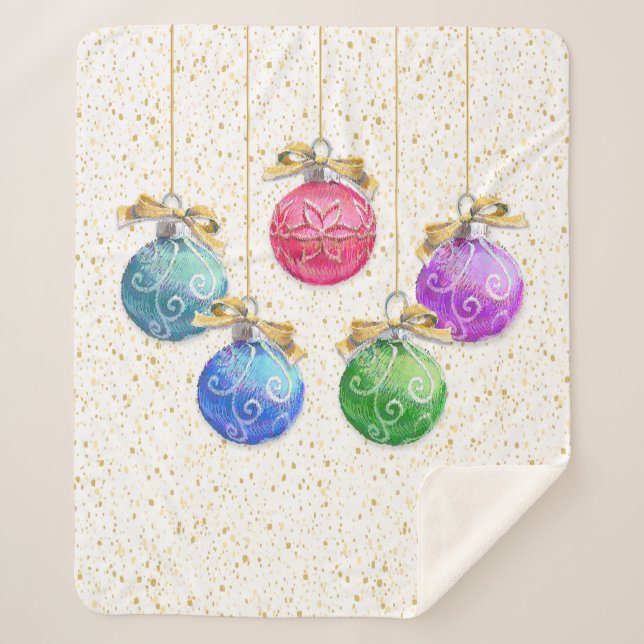 Cobertor Sherpa Bolas de Natal Festivas e Confetti (Frente)