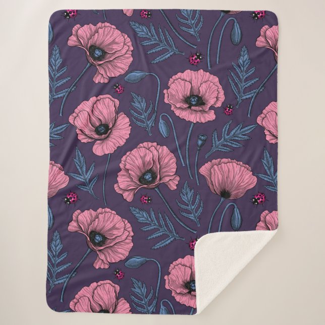 Cobertor Sherpa Bolhas cor-de-rosa com violeta escura (Frente)