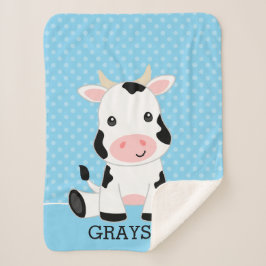 Cobertor Sherpa Bolinhas Azul de Vaca Menino Personalizado