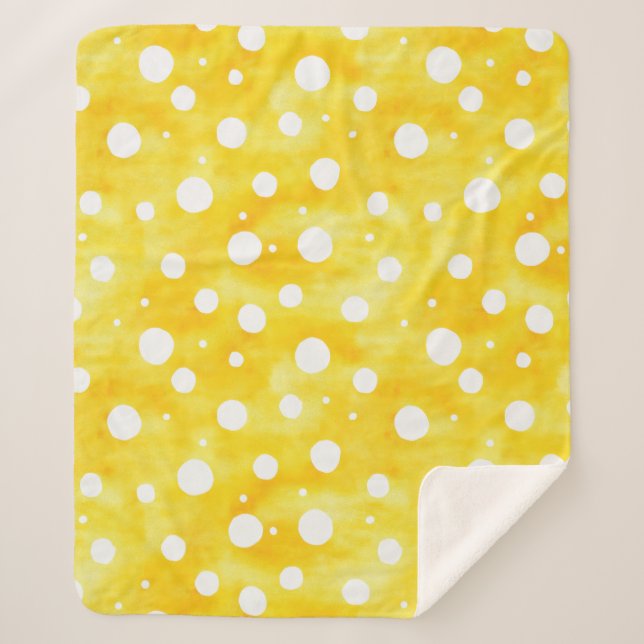 Cobertor Sherpa Bolinhas de Aquarela - Amarelo Terrestre e Branco  (Frente)