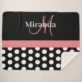 Cobertor Sherpa Bolinhas de Script do Monograma Cor-de-Rosa Preta