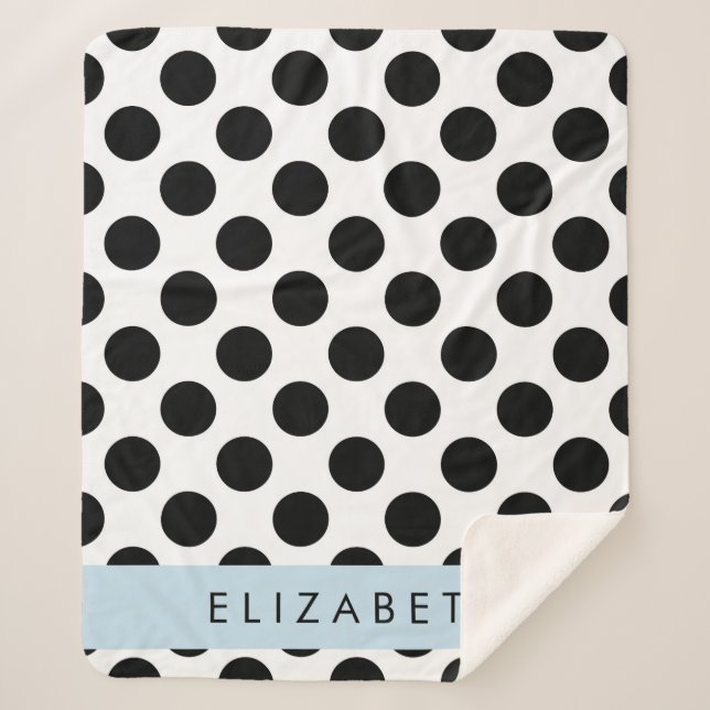 Cobertor Sherpa Bolinhas Pretas e Brancas, Pontas, Seu Nome (Frente)