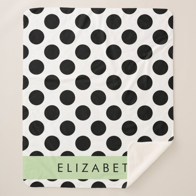 Cobertor Sherpa Bolinhas Pretas e Brancas, Pontas, Seu Nome (Frente)