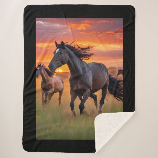 Cobertor Sherpa Bolsa de Cavalo - Cavalos Selvagens (Frente)