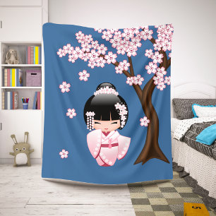Cobertor Sherpa Boneca branca de Kokeshi do quimono - menina de