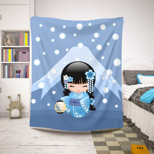Cobertor Sherpa Boneca de Kokeshi do inverno - menina de gueixa