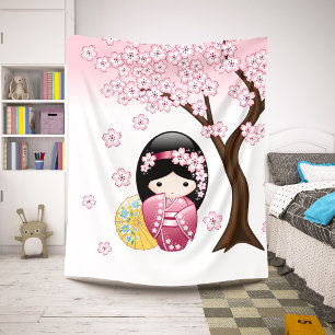Cobertor Sherpa Boneca de Kokeshi do primavera - menina de gueixa