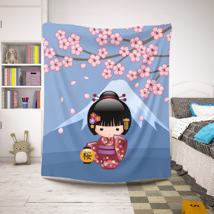 Cobertor Sherpa Boneca Kokeshi Sakura - Garota Geisha Japonesa Fof