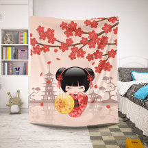 Boneca Kokeshi Sakura Vermelha Garotinha Geisha Fo