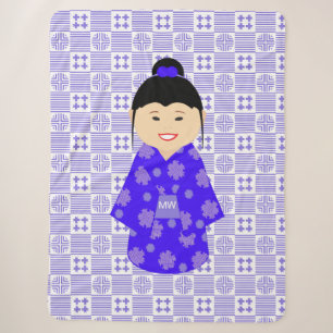 Cobertor Sherpa Bonita boneca personalizada Kokeshi em padrão