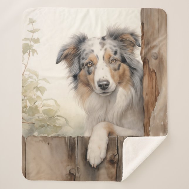 Cobertor Sherpa Bonita Merle Aussie (Frente)