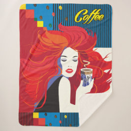 Cobertor Sherpa Bonita moça com café moderno