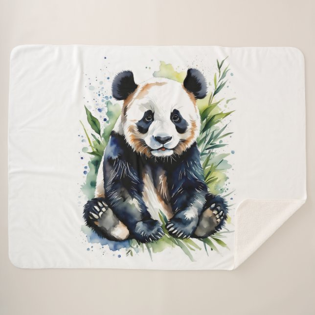 Cobertor Sherpa Bonita Watercolor Panda Bear (Frente (Horizontal))
