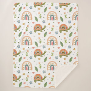 Cobertor Sherpa Bonito Aquarela Tartaruga e Padrão Arco-Íris