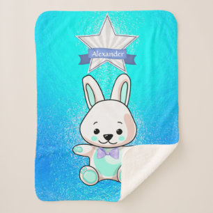 Cobertor Sherpa Bonito, Engraçado, Smiley Bunny Name Personalize